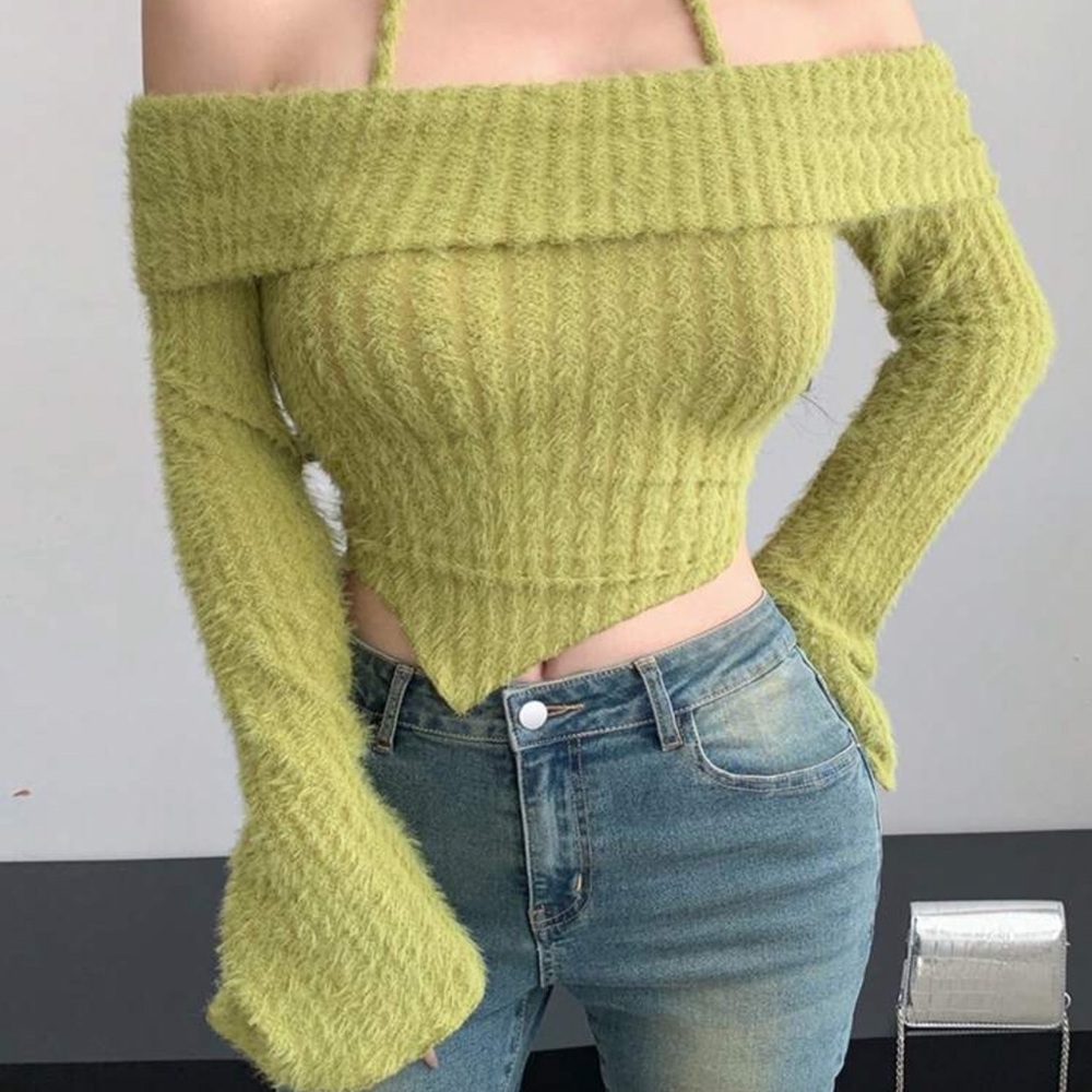 Chic Olive Off-Shoulder Sweater